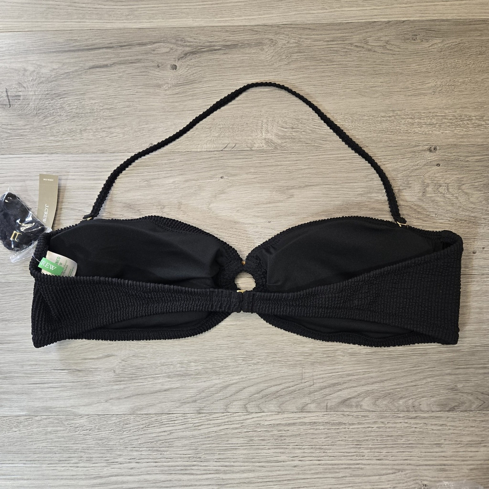 J.Crew O Ring Bandeau Convertible Halter Bikini Top XXL Black Strapless Swim NWT - Picture 2 of 7